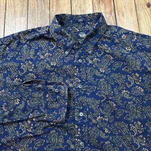 VTG Dockers Shirt Mens 2XLT Blue Paisley‎ AOP Long Sleeve Button Down - EUC